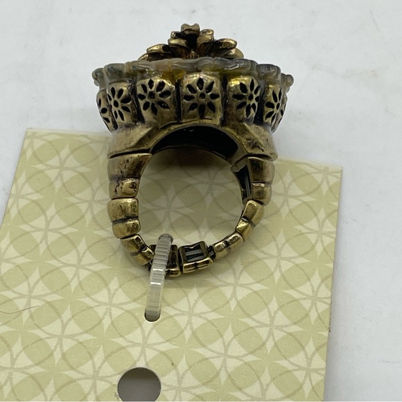 NEW Fossil Ring #1 Stretch Brass Flower Crystal NWT - Picture 4 of 8